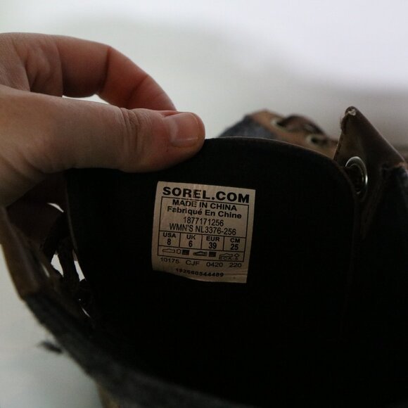 Sorel Lexie Wedge Felt Leather Ankle Boot 8 Brown Gray Lace Up Waterproof Winter - Picture 5 of 10